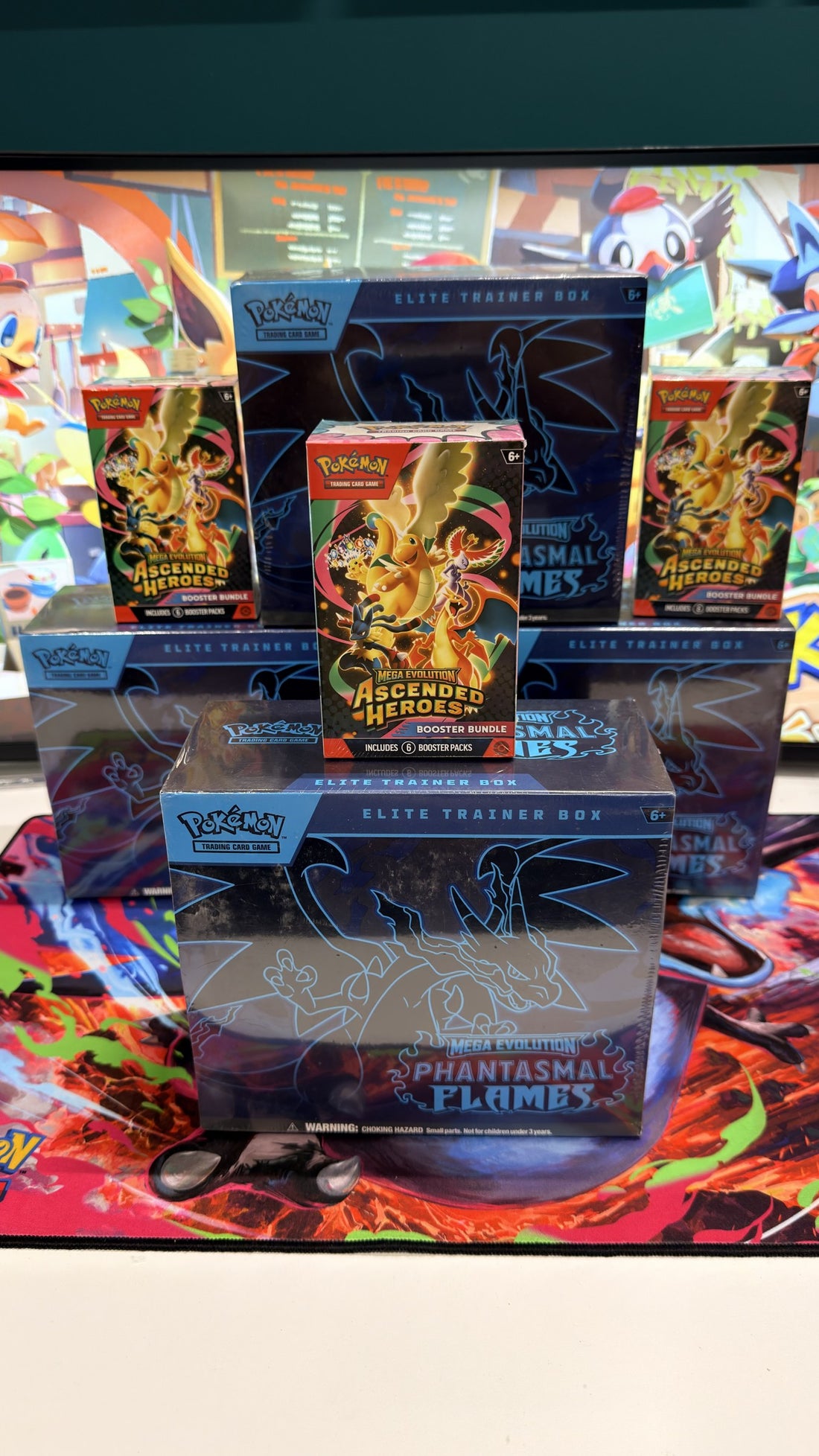 Pokemon TCG комплект Phantasmal Flames Elite Trainer Box и Ascended Heroes Booster Bundle, фабрично запечатан продукт