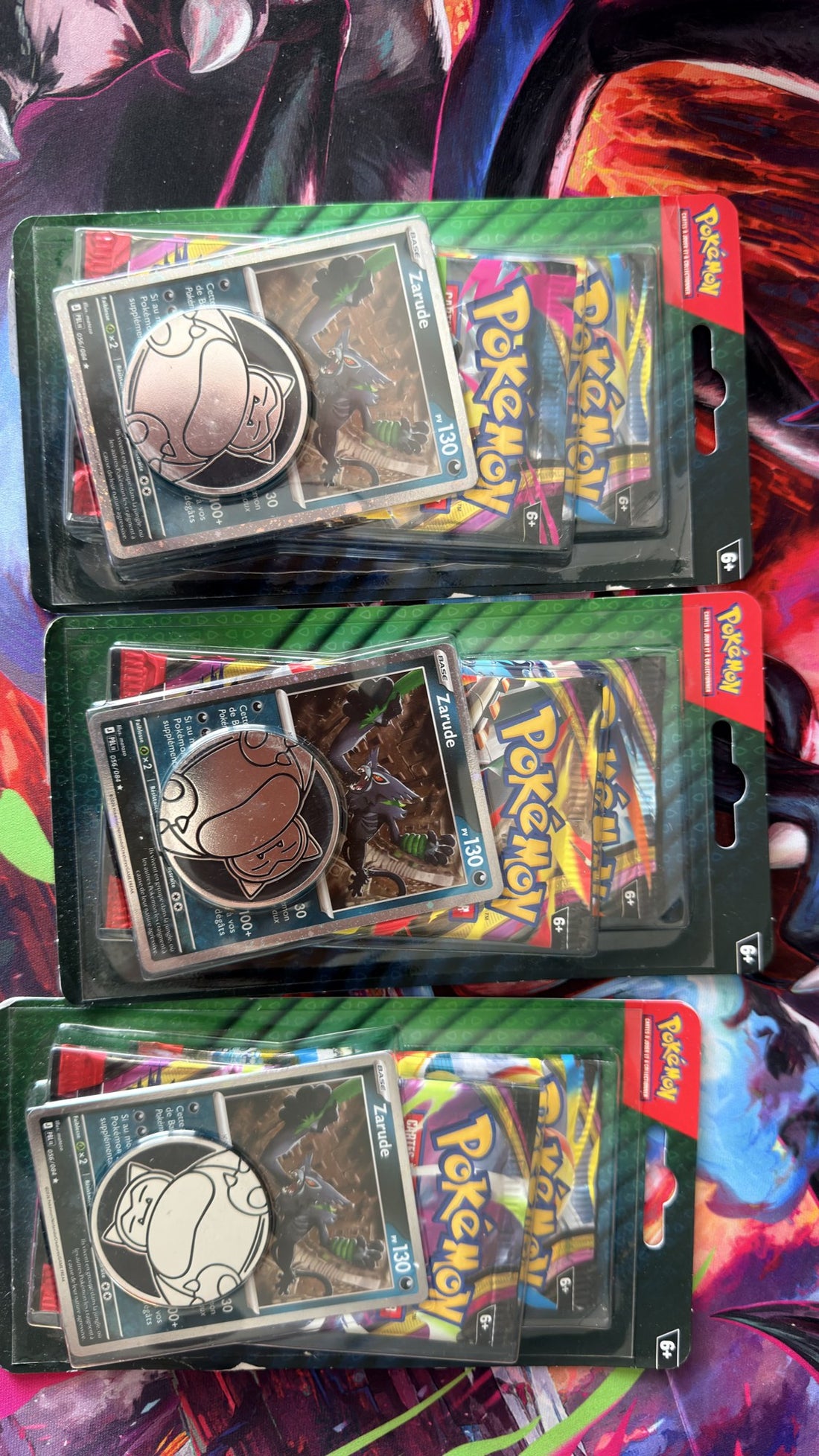 Френски 2-Pack блистер Pokémon Pitch Black (Nuit Noire) с промо карта Zarude и монета, фабрично запечатан продукт